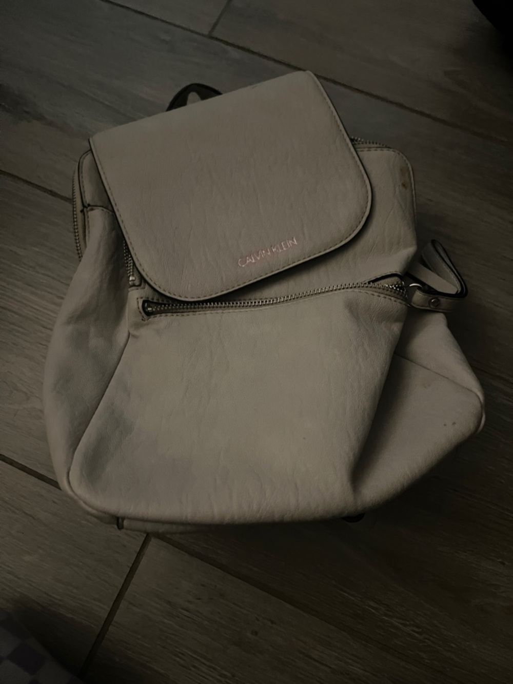 Calvin Klein Light Gray Mini Backpack with Front Zip Pocket